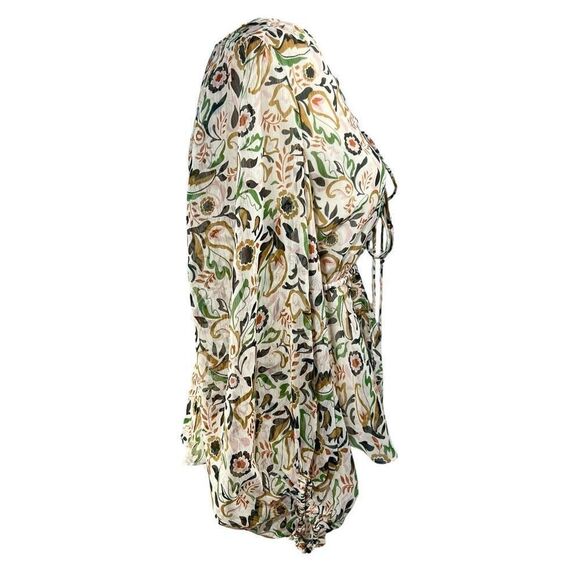 Ted Baker Floral Pattern Blouse w Tie Detail in Front Cream Size Small Brienna - Picture 5 of 13